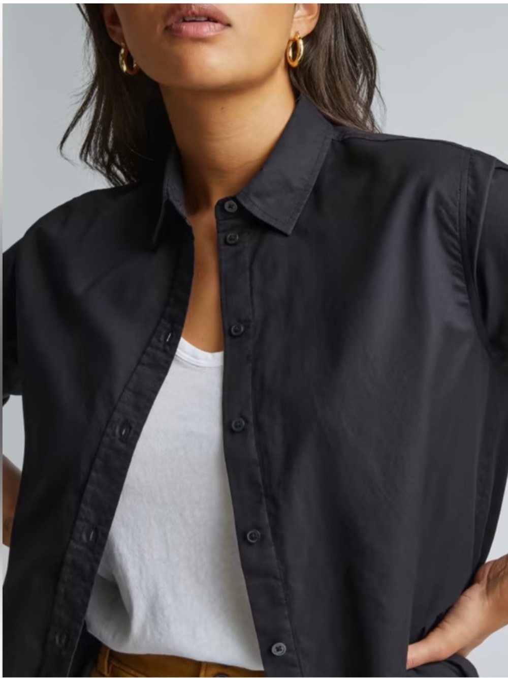 Everlane Convention Silky Cotton Relaxed Black Casual Button-Down Shirt Size 4